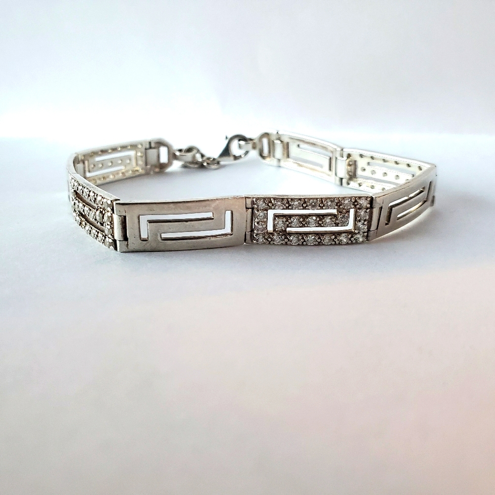 925 silver CZ greek key bracelet